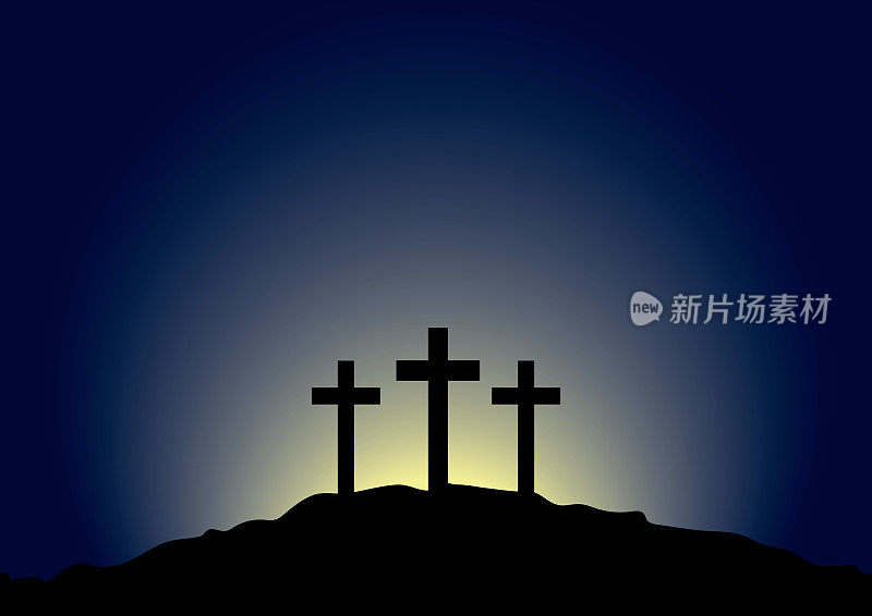Crosses Of Calvary At Golgotha With Victory Sunrise Background